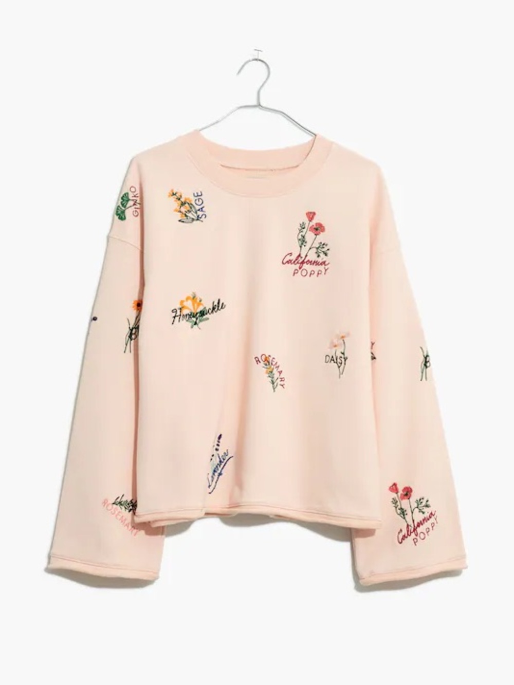Madewell Botanical Embroidered Bell-Sleeve Sweatshirt